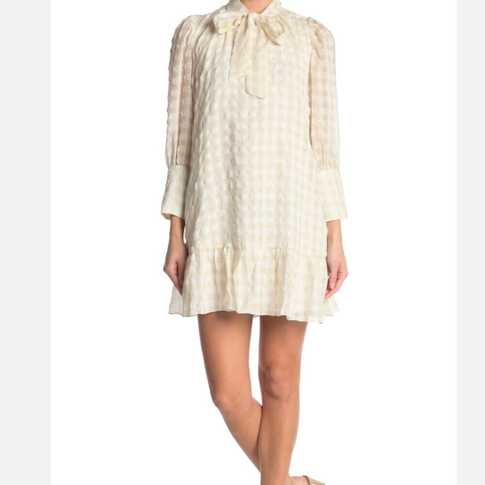WALTER BAKER dress Anthro ALIA SHIFT DRESS pale yellow checkered tired gingham